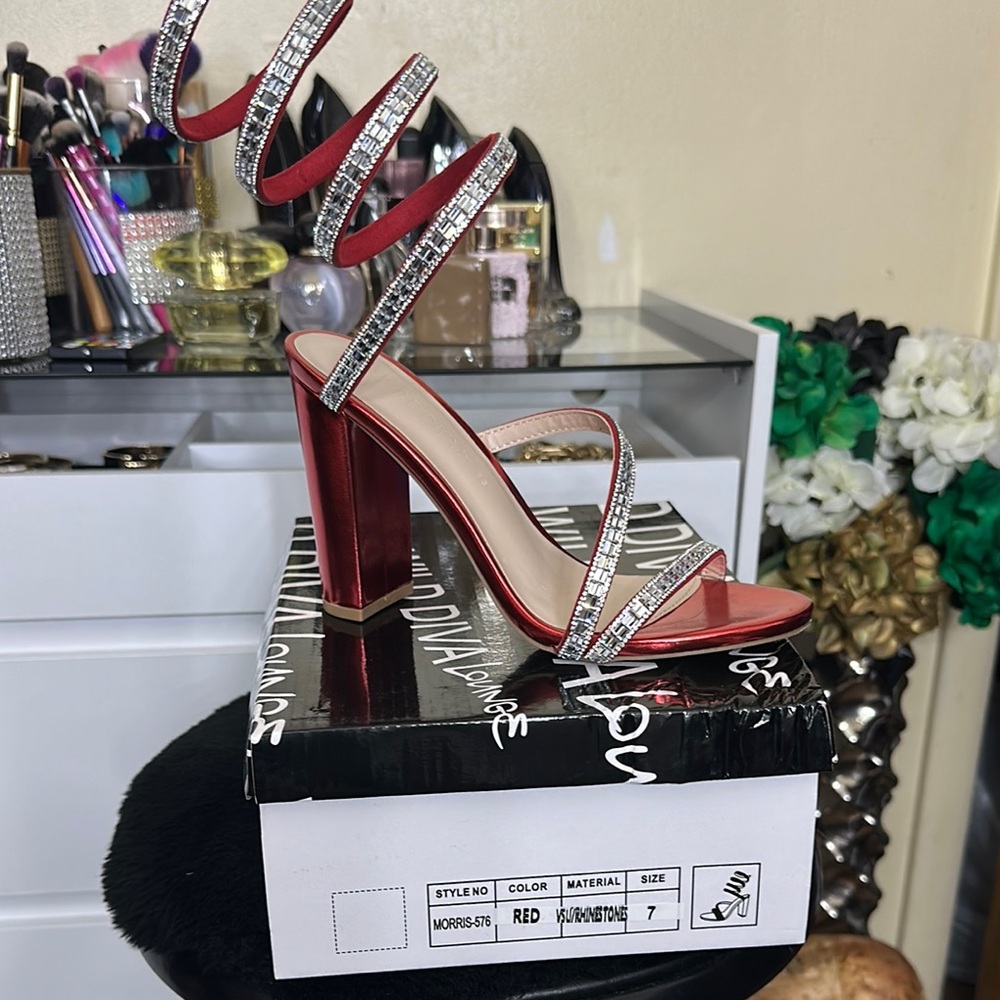 DIVA Lounge Red and Silver Strappy Heels